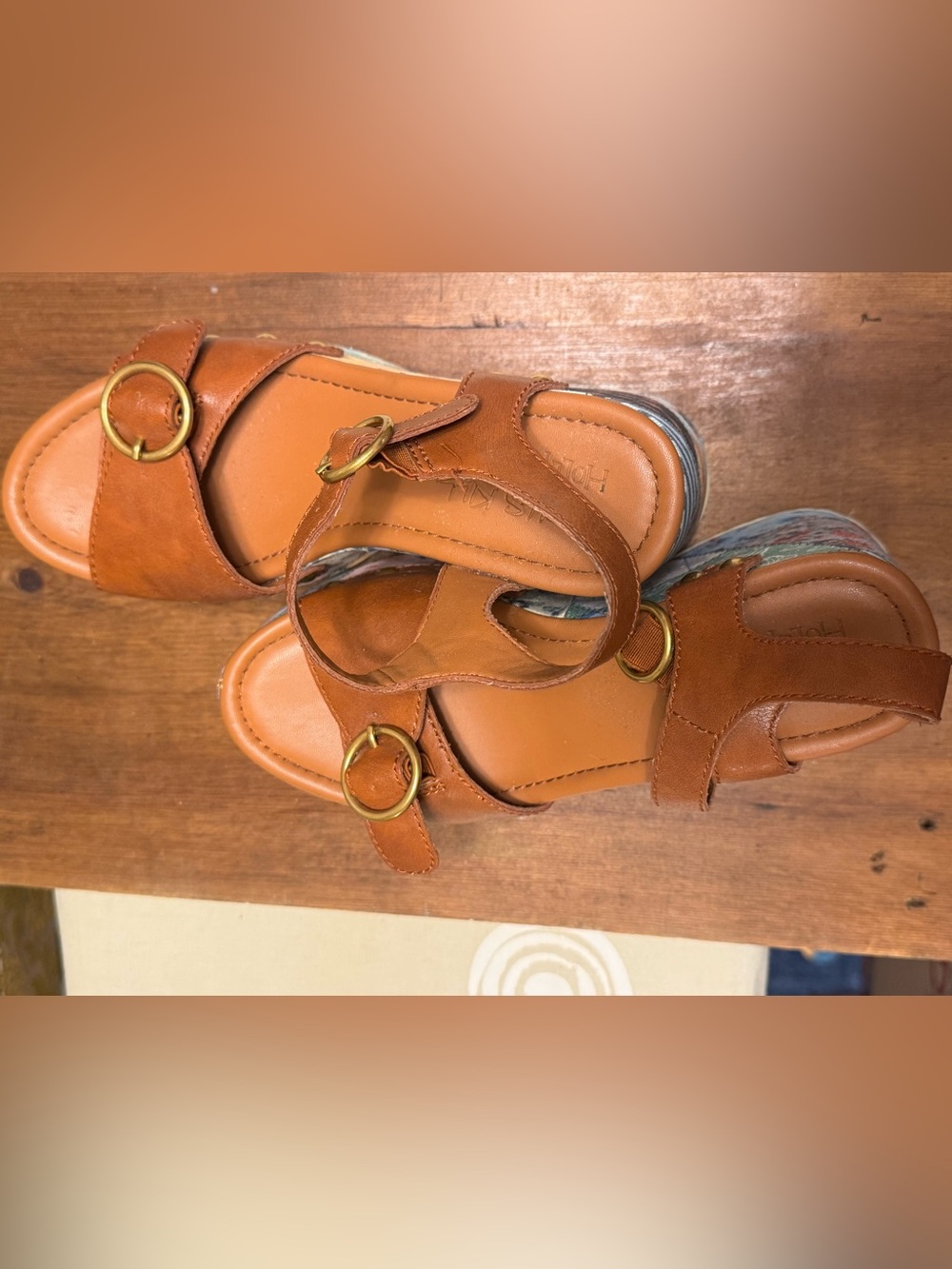 DOLLS KILL x Holly Hobby - Brown Leather Platform Sandals with Patchwork Wedge - Picture 3 of 6